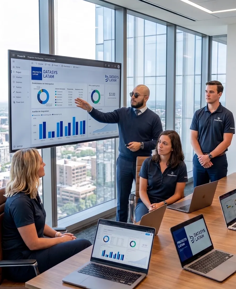 Equipo de Datasys Latam en sala de juntas corporativa